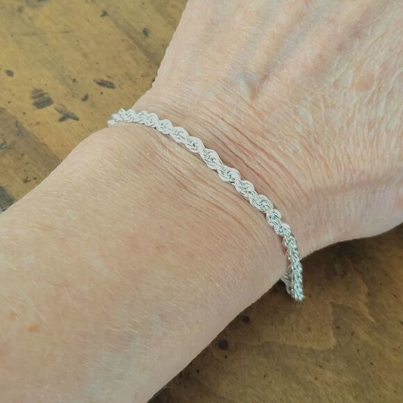 925 sterling silver plated minimalist silver rope serpentine rope bracelet - Picture 7 of 7